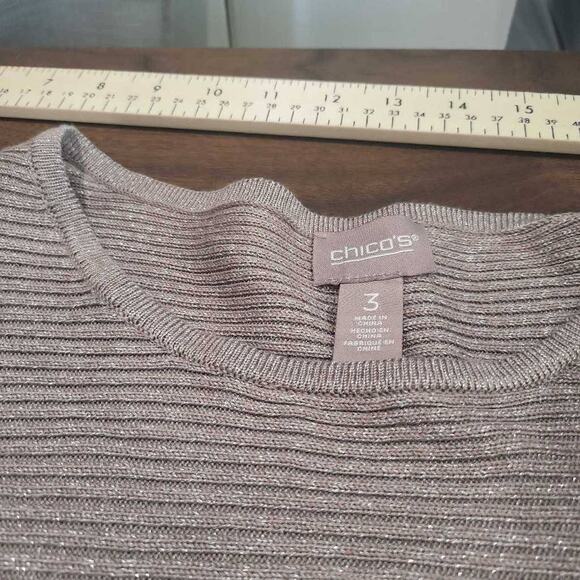 Chico's Size 3 NWT Pullover Sweater Beige Metallic Shimmer Size 18  XL #265 - Picture 6 of 8